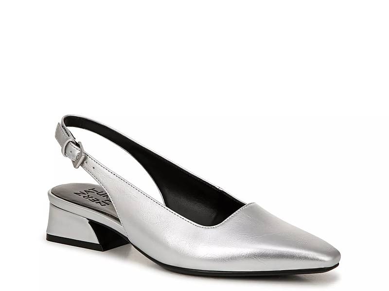 【THEAIRTOWN】silver silngback shoes★ Zara Womens Slingbacks Square Toe Heels Silver US 9 EU 40