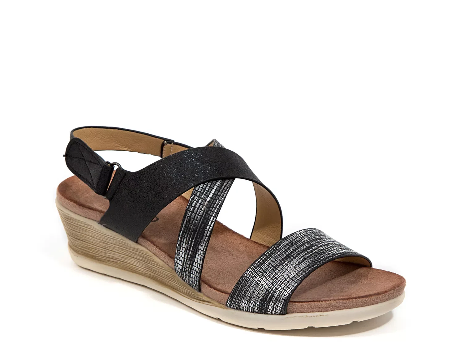 Ninety Union Panama Wedge Sandal | Women's | Black/Silver Crackle | Size 11 | Sandals | Ankle Strap