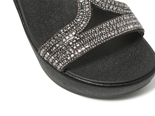 KATIE Black Mules Wedge Sliders Glitter Shoes