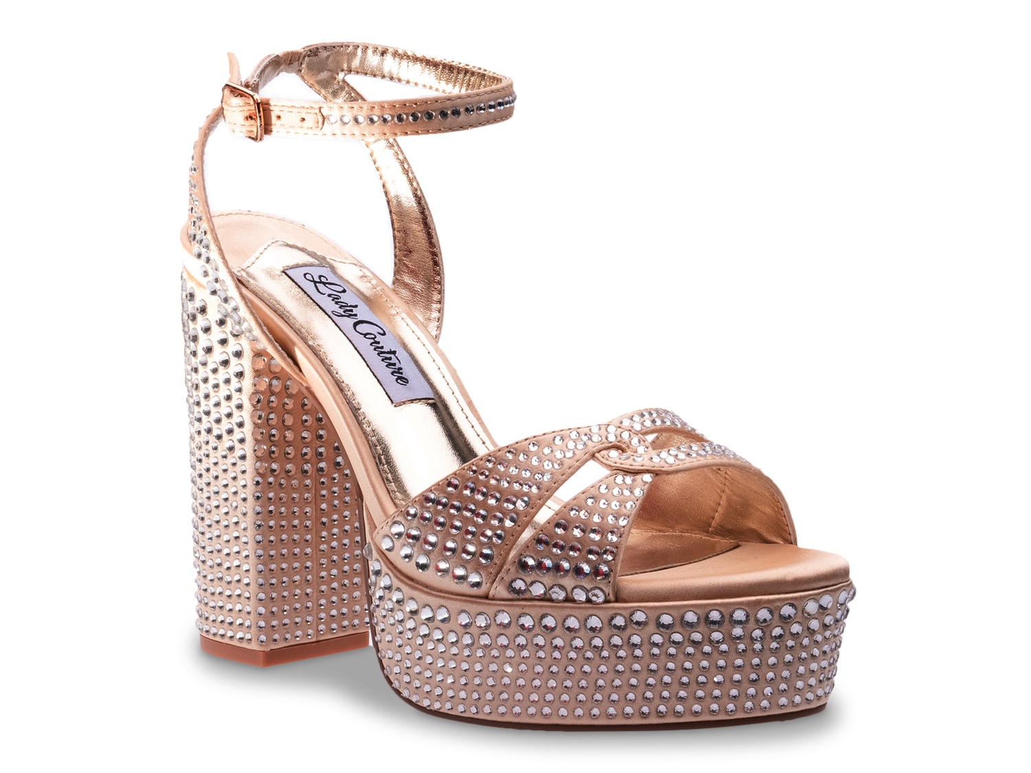 Rose Gold & Brown Glitter Strap Mule Sandals In Extra Wide EEE Fit