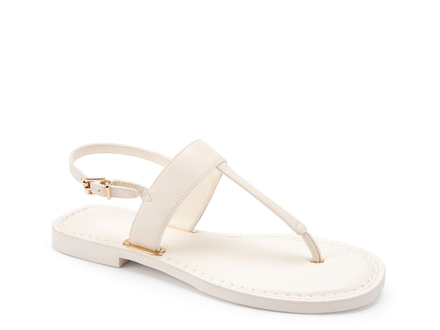White Real Leather Basic Toe Thong Strap Flat Sandals
