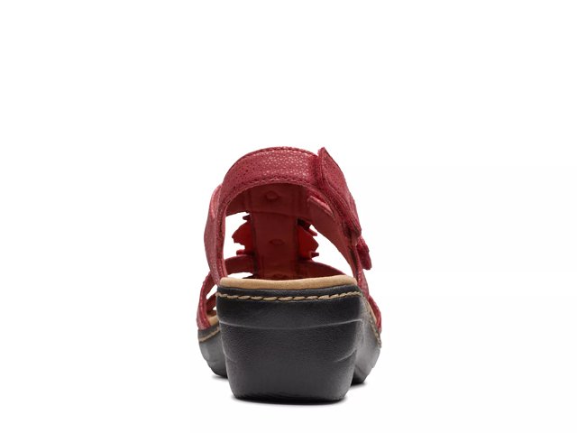 Clarks red leather sandals discount