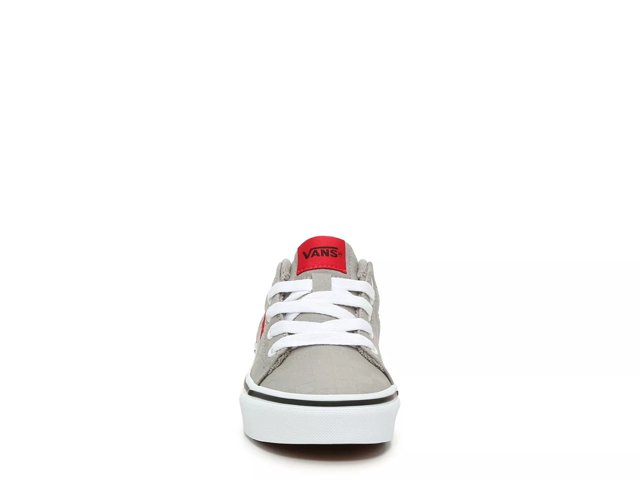 Grey vans with red stripe hot sale