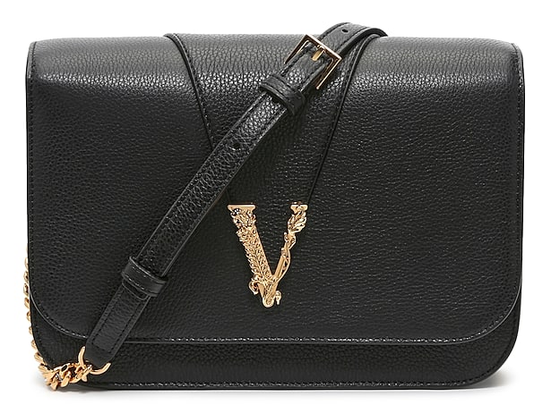 Versace Virtus Black Pebbled Leather Crossbody