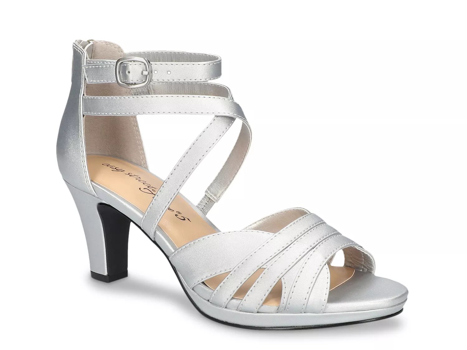 Easy Street Crissa Sandal | Women's | Silver Satin | Size 6 | Sandals | Ankle Strap