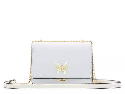 White Glitter Flap Butterfly Crossbody Chain Bag Purse with Zipper