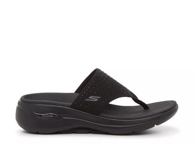 Skechers Go Women s Go Walk Arch 140814 Flip Flops Black Size 9 PU Leather