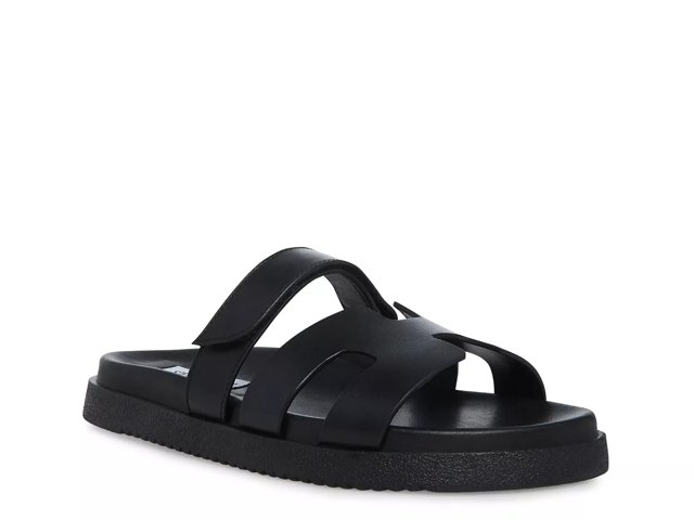 MAYVEN Black Leather Flatform Slide Sandal