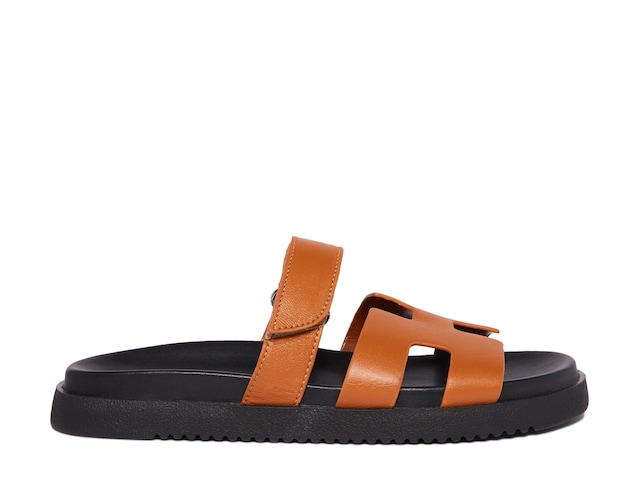 MAYVEN Black Leather Flatform Slide Sandals