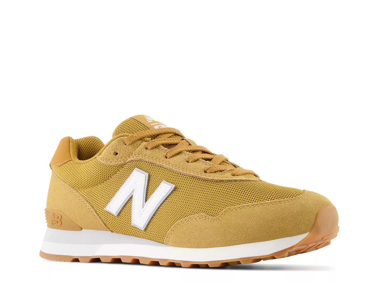 A pair of mustard-colored New Balance 515 V3 sneakers