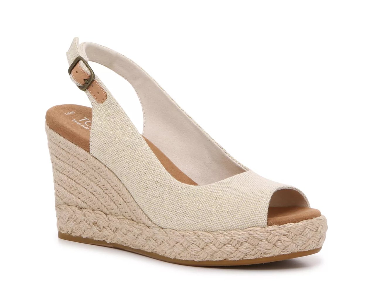 Tan wedge sandal with an open toe