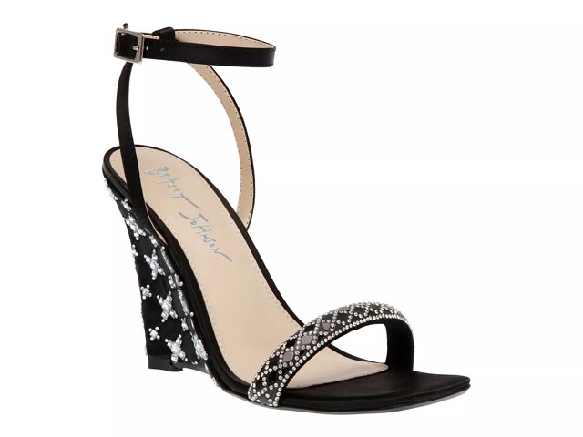 Betsey Johnson Talya Wedge Sandal Women s Black Size 7.5 Heels Sandals Ankle Strap