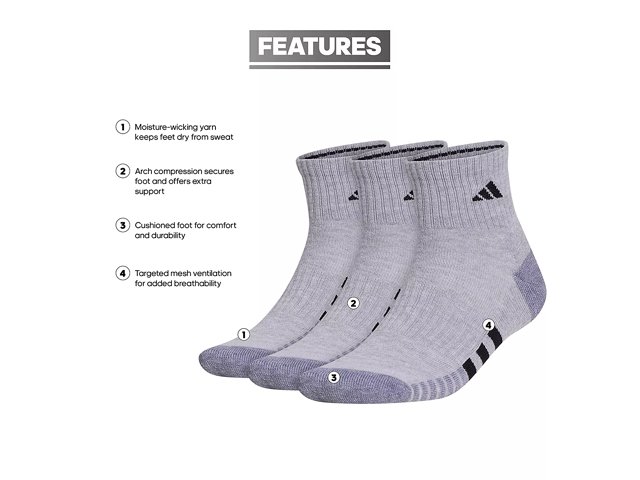 Adidas men's cushioned quarter compression socks top