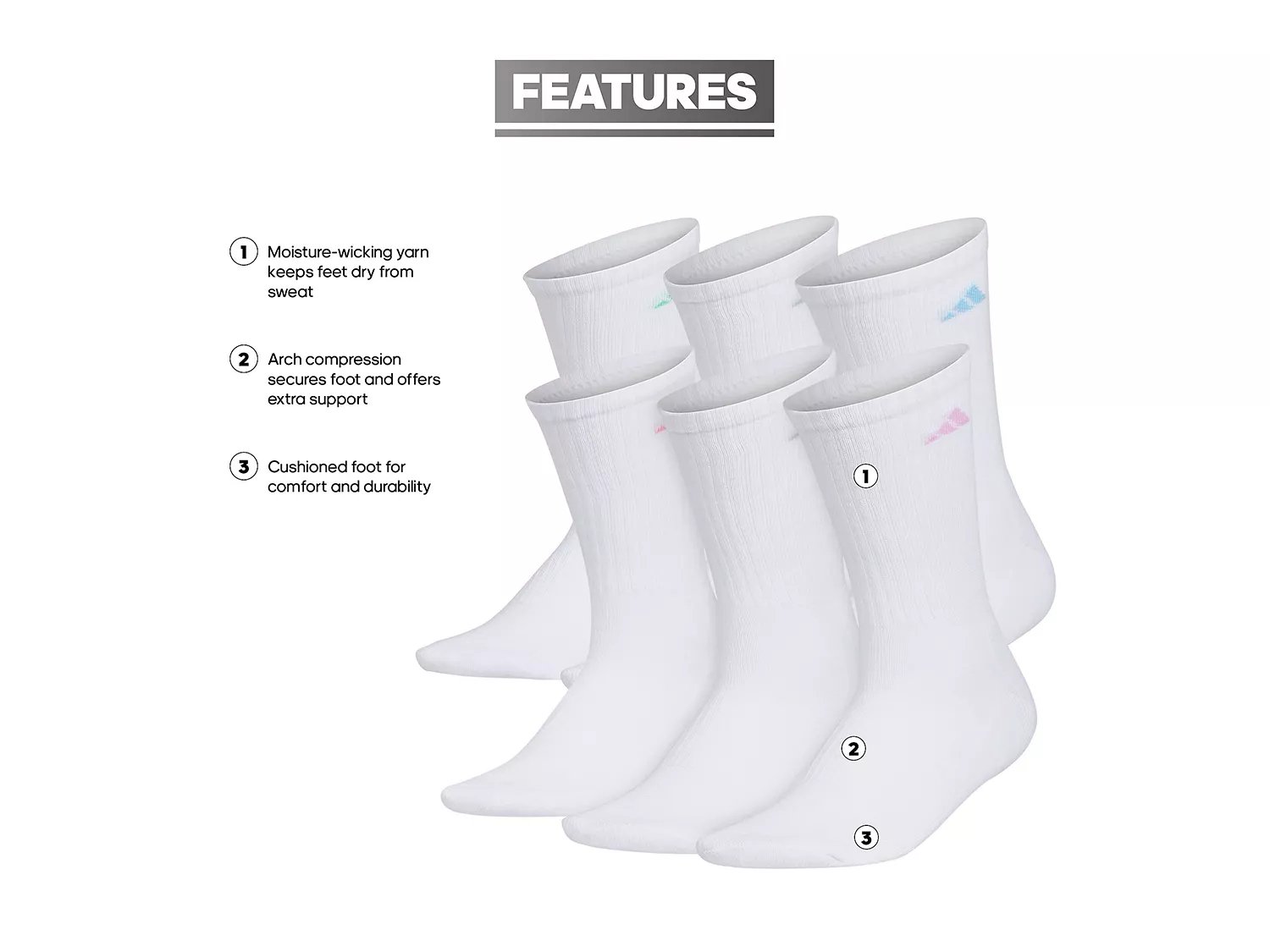 Athletic Cushioned Women's Crew Socks - 6 Pack
