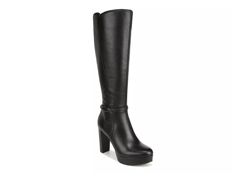 Black leather knee outlet high boots narrow calf