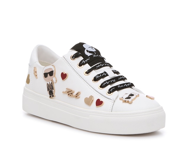 Karl Lagerfeld Paris Women's Cate Pins Sneakers, White, 11M, Leather