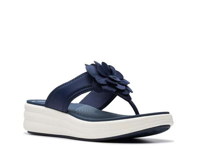 Clarks Cloudsteppers Thong Sandals DriftFlora Size 9 Medium Navy