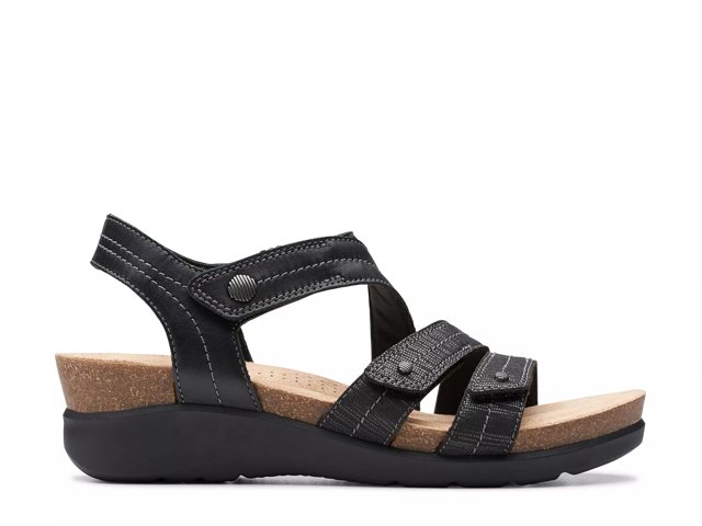 Clarks wedge sandals black deals