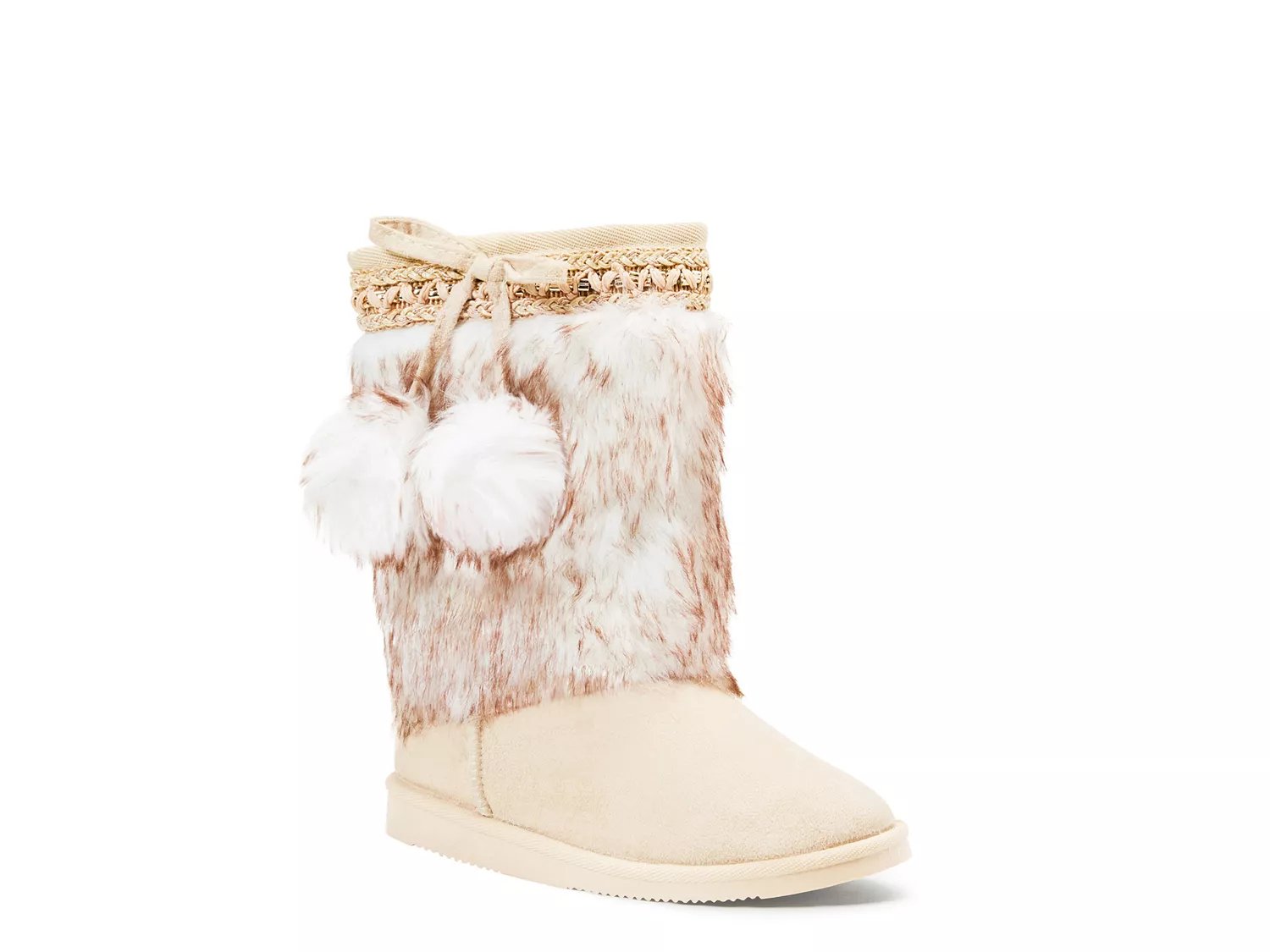 Fur boots with top pom poms