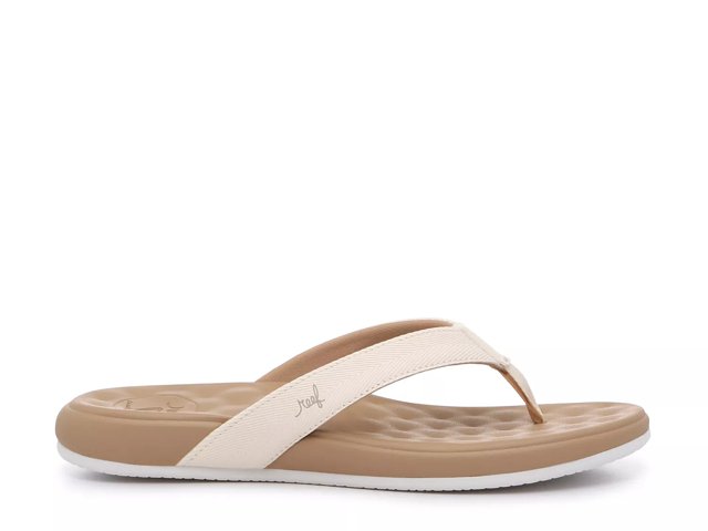 Reef Beige Fabric Leather Flip Flop Sandals Slip On Womens Size 7