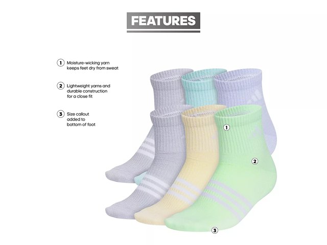 adidas Superlite 3.0 Kids Quarter Ankle Socks 6 Pack