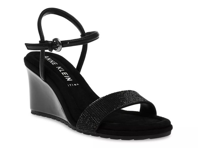 Anne Klein Saint Wedge Sandal Women s Black Size 5 Sandals Ankle Strap