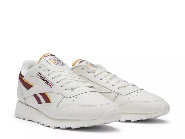  Reebok Unisex Classic Leather Sneaker, Chalk/Maroon/Retro  Gold, 3.5 US Men