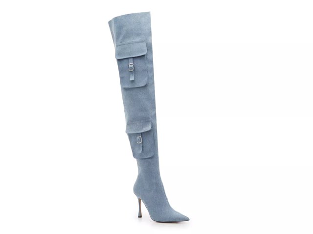 Wide calf denim thigh high boots clearance