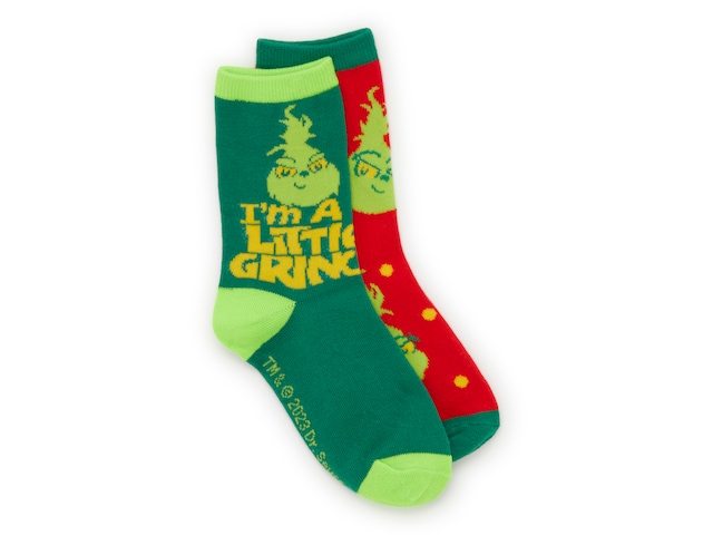 Bioworld Grinch Kids' Crew Socks - 2 Pack - Free Shipping | DSW