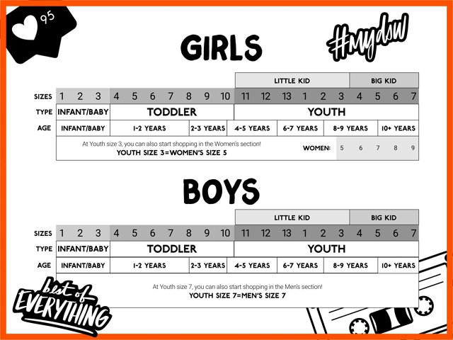 Keds kids size chart shop