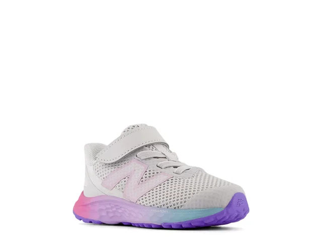 New Balance Kids Fresh Foam Arishi V4 Bungee Lace with Top Strap Running Shoes Grey Pink Purple Size 8