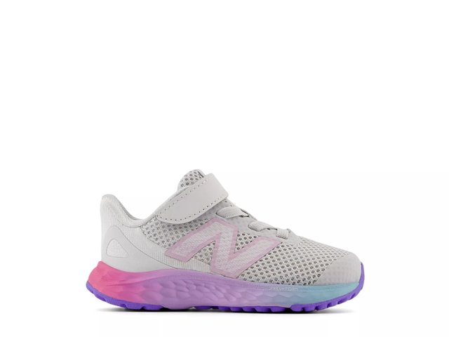 New Balance Kids Fresh Foam Arishi V4 Bungee Lace with Top Strap Running Shoes Grey Pink Purple Size 8