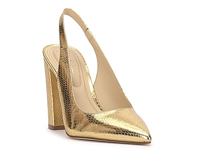 Jessica Simpson Arriya Gold Open Toe Strappy Silhouette Slip On Wedge  Sandals (Gold, 6) 