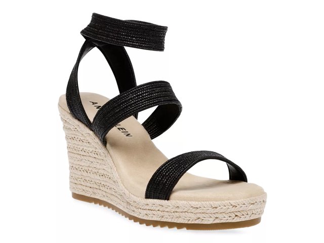 Anne Klein Women s Wonder Elastic Strap Wedge Sandals Black 6