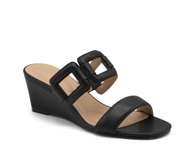 Adrienne Vittadini Ando Wedge Sandal Women s Black Size 10 Sandals