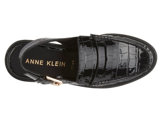 Anne klein black patent leather loafers top