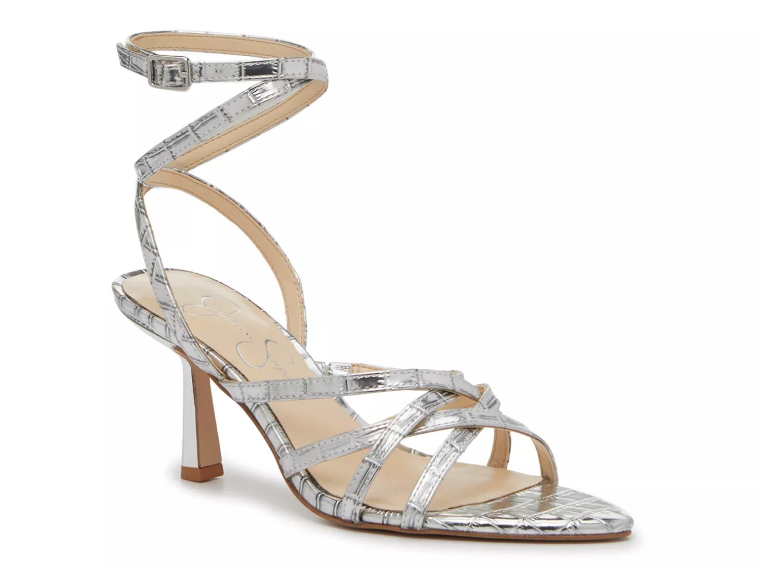 Jessica Simpson Cyrilla Sandal | Women's | Silver Metallic Croc Print | Size 6 | Sandals | Ankle Strap