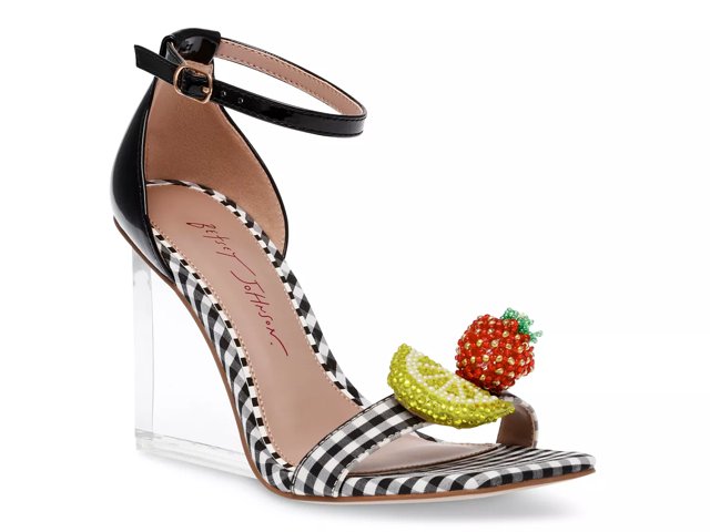 Betsey Johnson Women s Harlen Fruit Bead Embellished Lucite Wedge Sandals