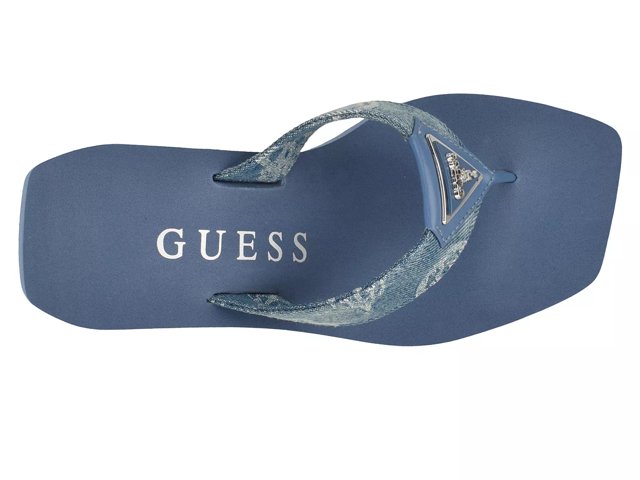 Guess Demmey Wedge Sandal Women s Blue Size 9 Sandals