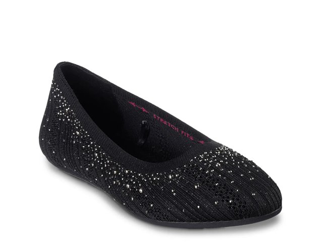 Skechers Women s Cleo 2.0 Glitzy Daze Flats Size 8.0 Wide Black Textile Synthetic Vegan