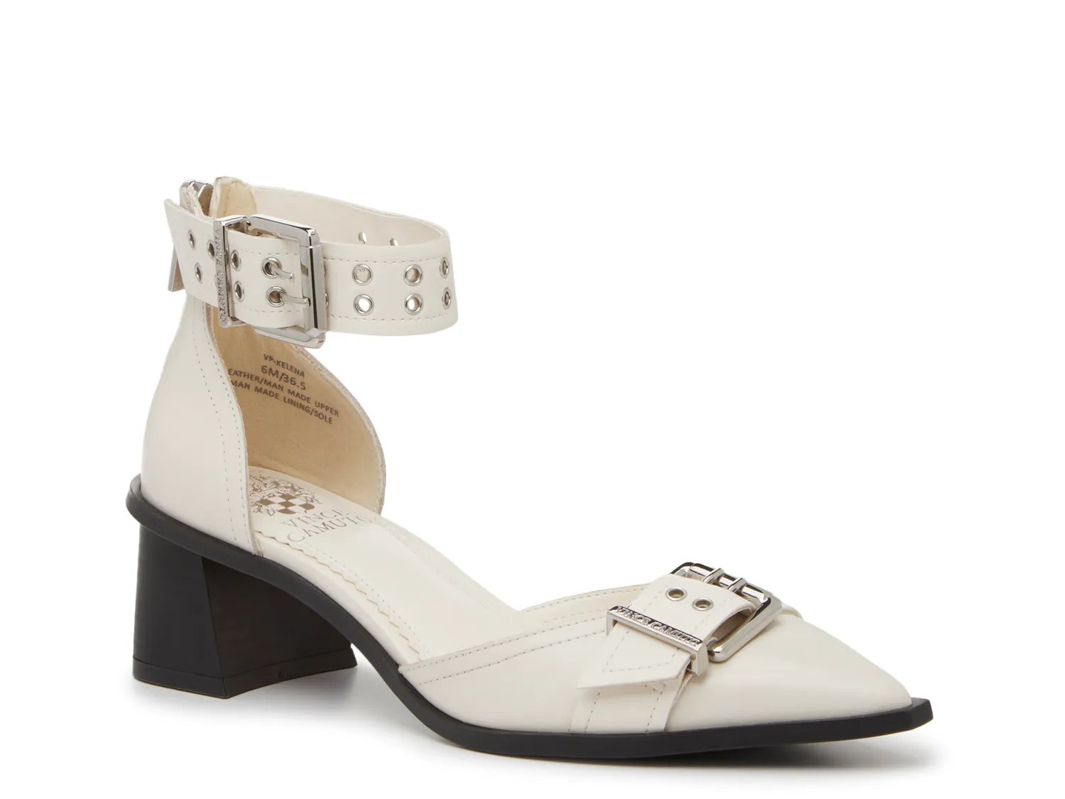 Vince Camuto Kelena Pump | Women's | White Leather/Synthetic | Size 9.5 | Pumps | Ankle Strap