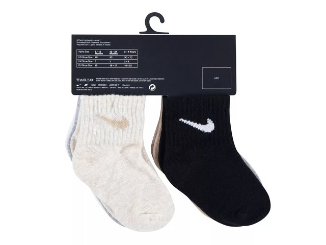 Nike Solid Kids' Quarter Ankle Socks - 6 Pack