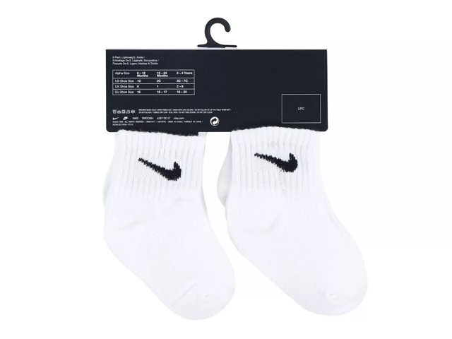 Nike Solid Kids' Quarter Ankle Socks - 6 Pack