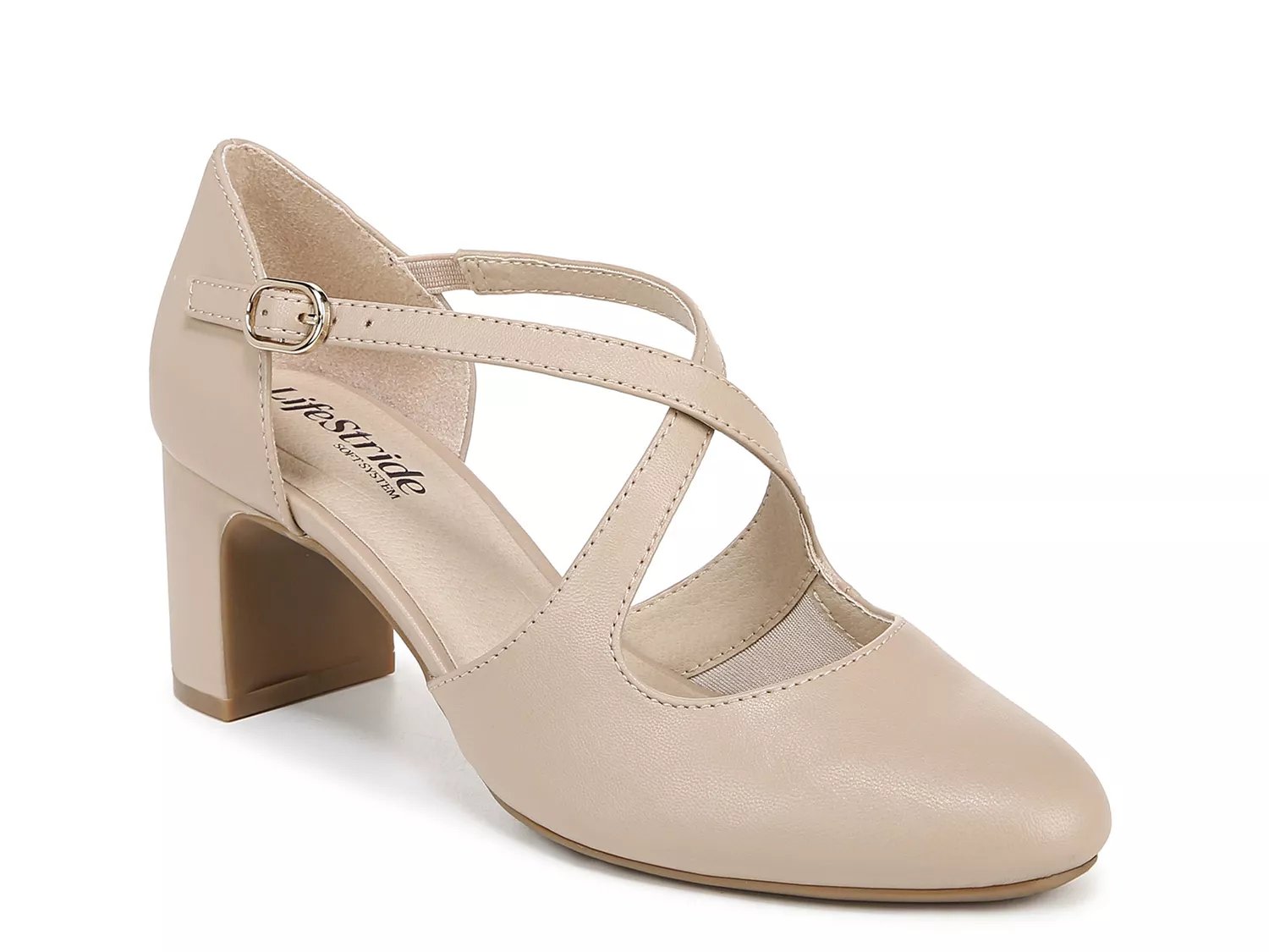LifeStride Wide Width Tracy Pump | Women's | Taupe Synthetic | Size 7.5 | Pumps | Ankle Strap
