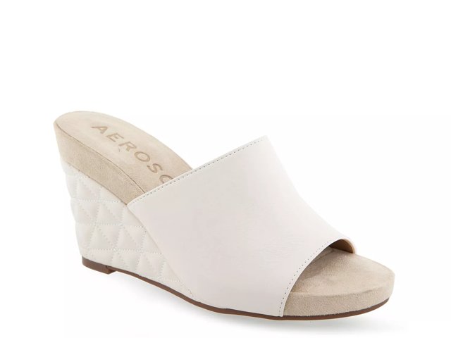 Aerosoles Pierce Women s Wedge Sandals Size 10 Medium Eggnog PU Leather
