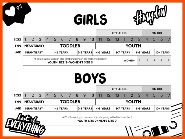 Skechers kids size chart hot sale