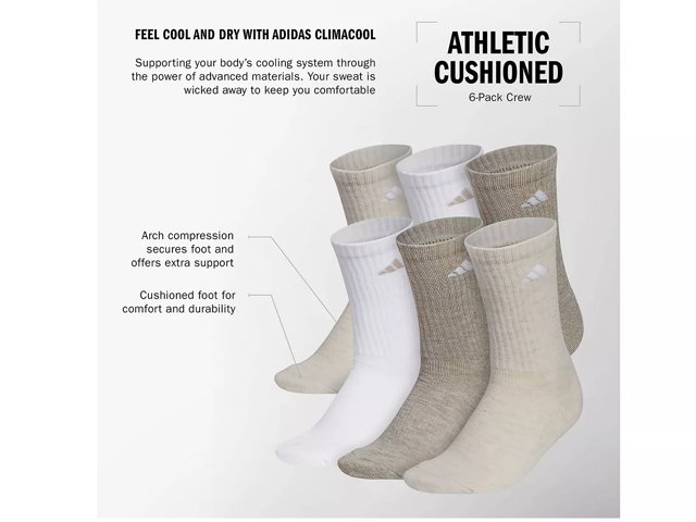 adidas Athletic Cushioned Women s Quarter Ankle Socks 6 Pack Free Shipping DSW