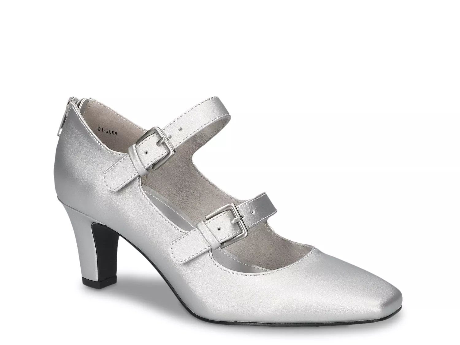 Easy Street Extra Wide Width Willis Mary Jane Pump | Women's | Silver Satin | Size 8.5 | Pumps | Mary Jane
