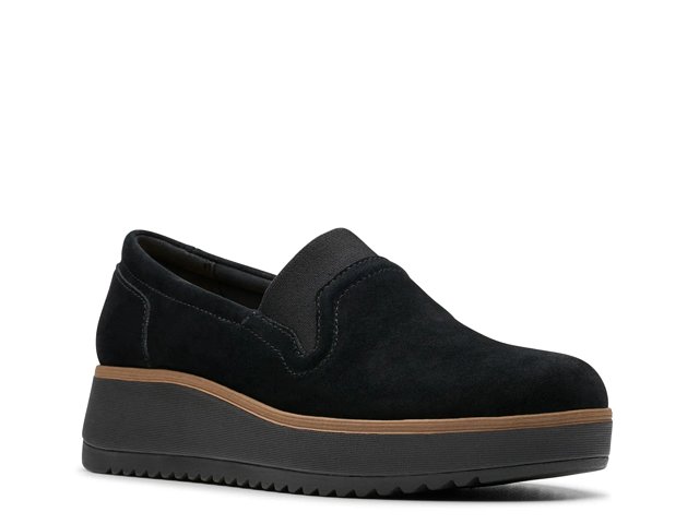 Clarks Zylah Sky Women s Suede Wedge Shoes Size 9 Black
