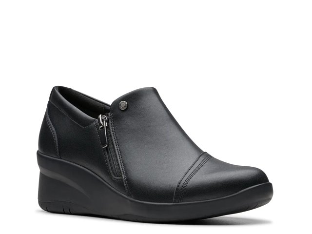 Clarks Suttyn Zip Women s Leather Wedge Shoes Size 7.5 Black